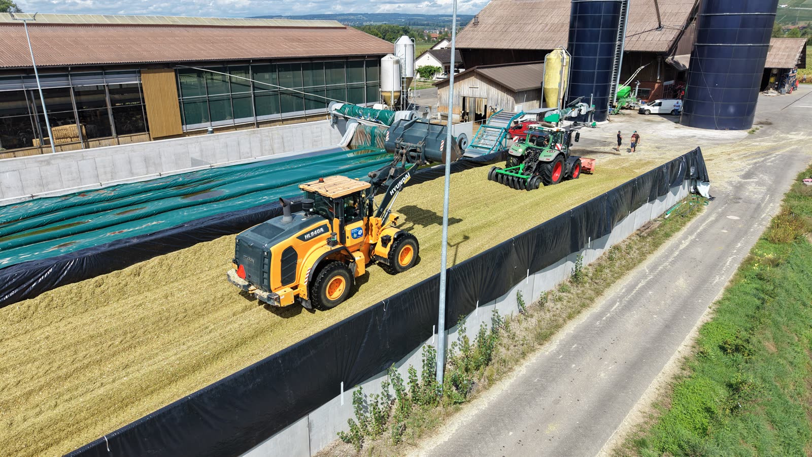 Walzen der Silage im Fahrsilo